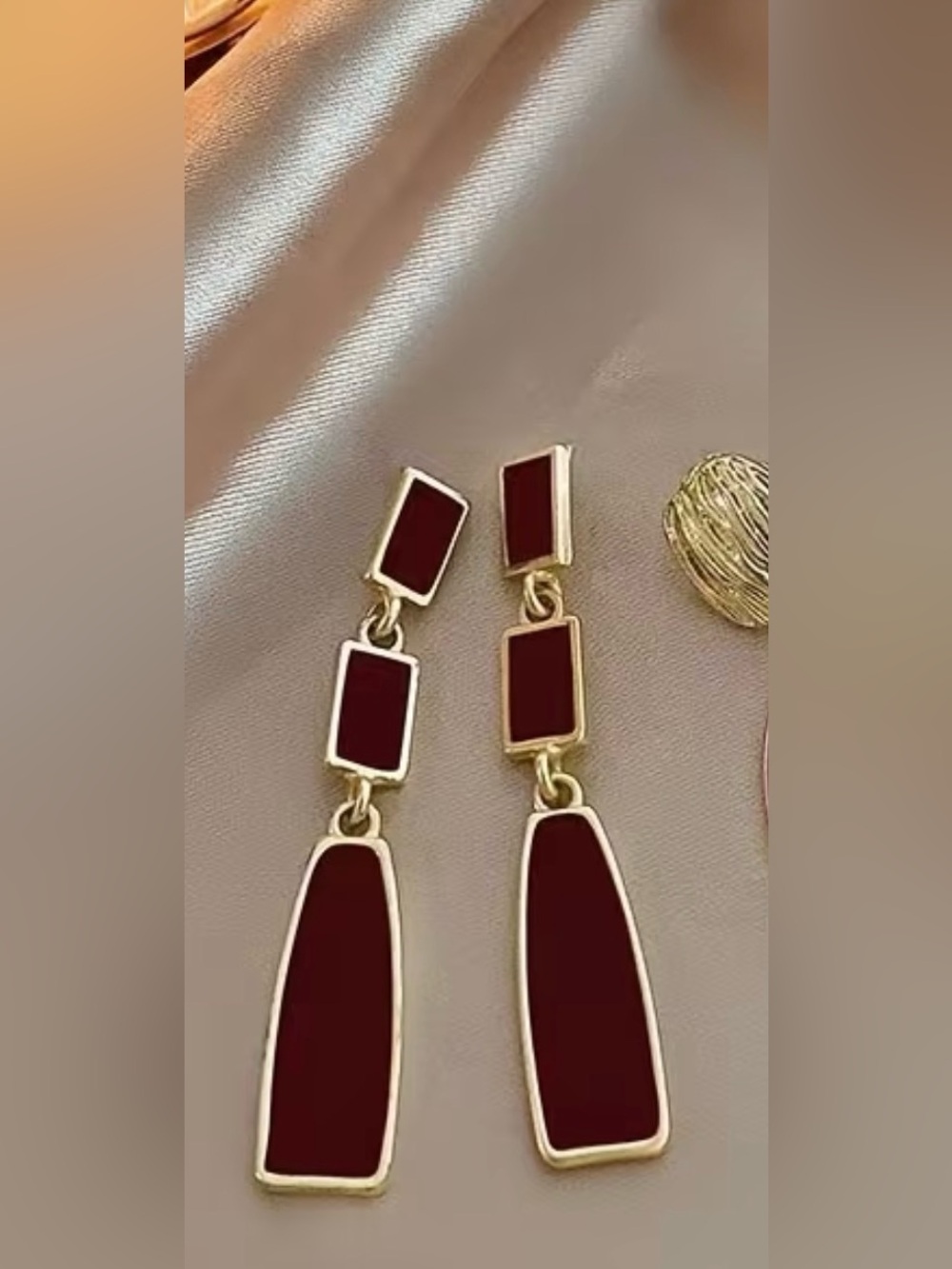 Gold-Frame Burgundy Drop Earrings - Women Jewelry